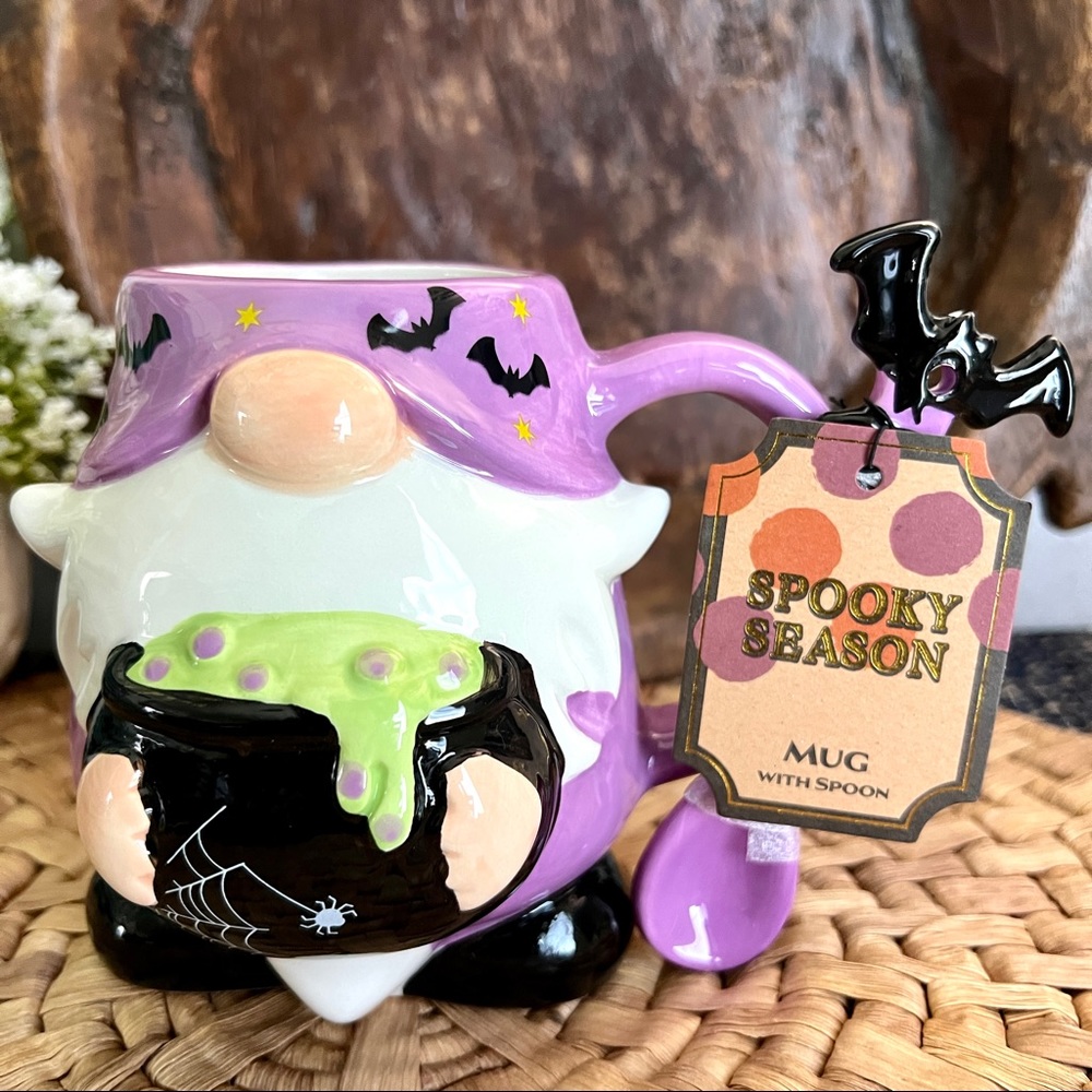 Halloween Witch Gnome Coffee Mug with Spoon Spooky Fall 16oz Ceramic Mug for Tea